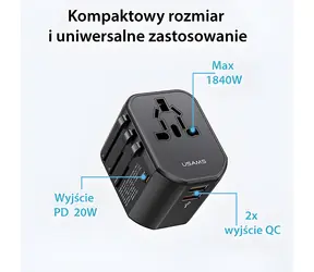USAMS T59 US-CC179 černá / Cestovní nabíječka / 2x USB-A / 1x USB-C PD 20W / 4v1 US/AU/EU/UK