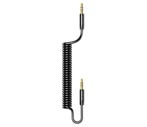 USAMS SJ256YP01 černá / Audio kabel / 3.5mm Jack / Spirálový design / 1,2 m / Pozlacené konektory