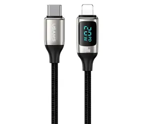 USAMS U78 bílá / Datový kabel / USB-C - Lightning / 20W PD / LED displej / 1,2 m