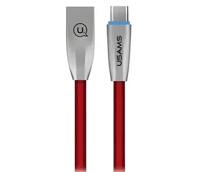 USAMS SJ184 U-Light Kabel Braided USB-C červená / Datový kabel / LED indikace nabíjení / opletený / 1,2 m