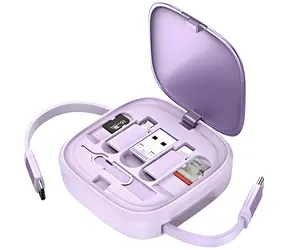 USAMS SJ650 fialová / Datový kabel / 3v1 Micro USB, USB-C, Lightning / 60W / se stojánkem