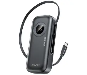 AWEI PA-9 černá / Powerbanka / 10 000 mAh / 22,5W / Vestavěný USB-C kabel