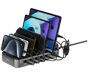 4smarts Team 100W černá / Nabíjecí stanice / 5x USB-C / 1x USB-A / sada kabelů