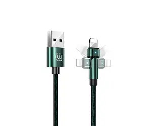 USAMS SJ476 U60 zelená / Datový kabel / Lightning / Nylonový opletený / Otočný konektor / 2A