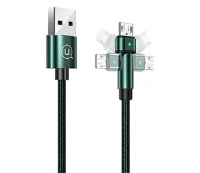 USAMS SJ478 U60 zelená / Datový kabel / MicroUSB / Braided / 2A / 1m / otočná koncovka