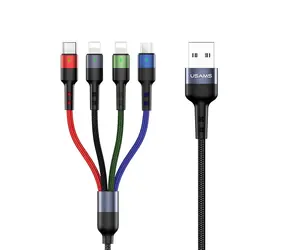 USAMS SJ413 U26 3m / Nabíjecí kabel / 4v1 / 2A / 2x Lightning, microUSB, USB-C / opletený