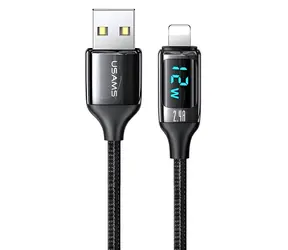 USAMS SJ543 U78 černá / Datový kabel / Lightning / 1.2 m / LED / 2.4A / Nylon
