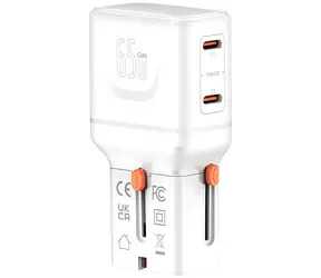 4smarts Nomad Pocket bílá / Cestovní nabíjecí adaptér / GaN / 65W / 2x USB-C / výměnné zástrčky