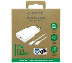 4smarts PDPlug Slim 20W GaN USB-C bílá / Nabíječka / GaN / Power Delivery / kabel USB-C 1,5m v balení
