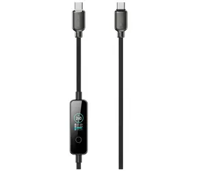 4smarts ScreenCord černý / Kabel USB-C / 240 W PD 3.1 / TFT displej / 1,2 m / nylonový oplet