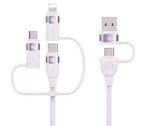 USAMS U85 fialová / Datový kabel / 6v1 / USB-C, USB, Micro-USB, Lightning / 2m / 100W PD