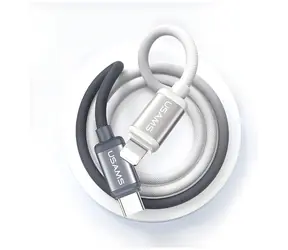 USAMS SJ757 Bicolor černo-bílá / Datový kabel / USB-C - Lightning / PD 30W / 1,2 m / opletený