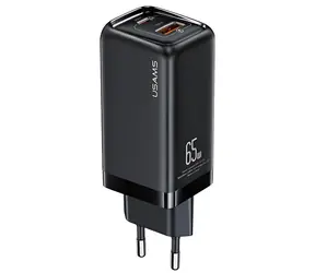 USAMS T47 černá / Nabíječka / 65W PD3.0 / QC / 1x USB-C / 1x USB-A