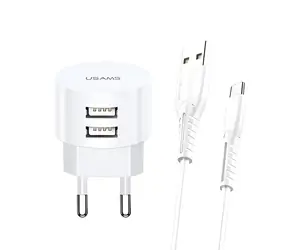 USAMS T20 bílá / Nabíječka / 2x USB / 2.1A / vč. kabelu microUSB
