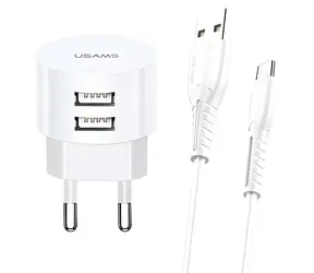 USAMS T20 bílá, USB-C kabel / Nabíječka / 2x USB-A / 2.1A