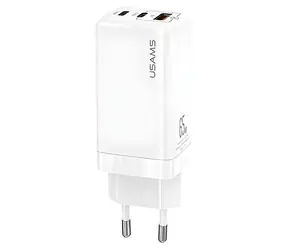 USAMS T33 bílá / Nabíječka / GaN 65W / 2x USB-C + USB-A / PD3.0
