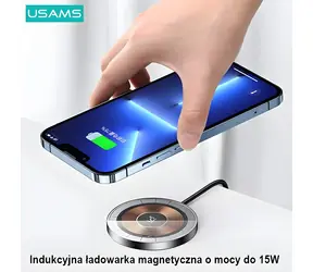 USAMS CD183CDX01 černá / Magnetická bezdrátová nabíječka / 15W / hliník