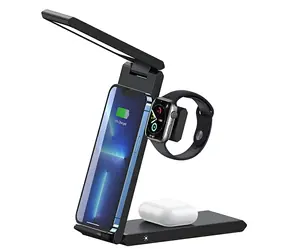USAMS US-CD181 černá / Bezdrátová nabíječka 3v1 s lampičkou / 15 W / USB-C