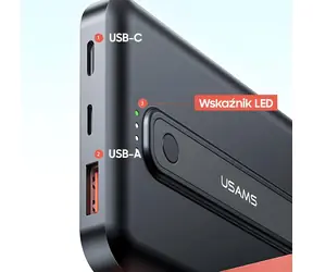 USAMS US-CD173 PB64 černá / Powerbanka / 10000mAh / Bezdrátové nabíjení / PD 20W + QC3.0