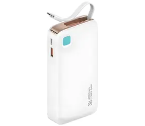USAMS US-CD224 bílá / Power Bank / 10000 mAh / Výsuvný kabel USB-C / PD 20W