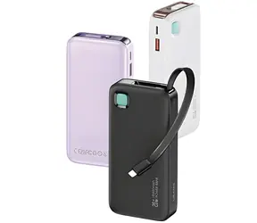 USAMS US-CD225 bílá / Power Bank / 10000 mAh / Výsuvný kabel Lightning / PD 20W