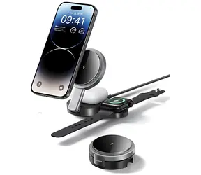 USAMS US-CD234 / Bezdrátová nabíječka / 15W / 3v1 skládací / Magnetická / iPhone, Apple Watch, sluchátka