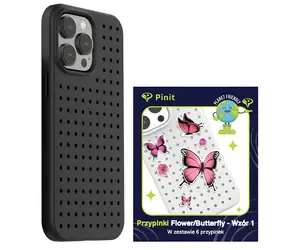 Pinit Dynamic + Flower/Butterfly černá / Pouzdro se špendlíky / Apple iPhone 14 Pro 6,1" / MagSafe