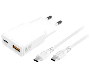4smarts PDPlug Slim Duos bílá / Síťová nabíječka / GaN / USB-C + USB-A / 20 W / USB-C kabel 1,5 m