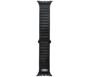 Audi Logo Magnetic Ring černá / Kožený řemínek pro Apple Watch / 44/45/46/49mm / Magnetické zapínání