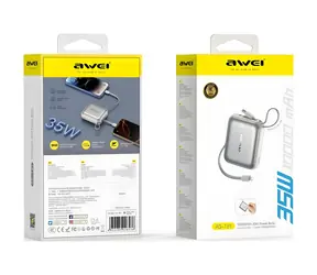 Awei AS-181 stříbrná / Powerbanka / 10000mAh / 35W / USB-C + Lightning kabel