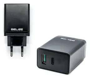 Beline Síťová nabíječka 1x USB, 1x USB-C černá / Nabíječka / 18W / 5A / PD