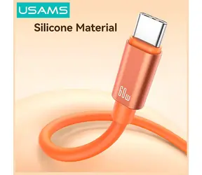 USAMS U97 oranžová / Kabel USB-C (M) - USB-C (M) / 30 cm / 60W / poutko na ruku