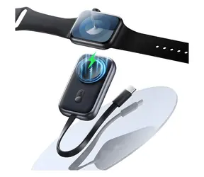 USAMS CD245 titanová / Bezdrátová nabíječka pro Apple Watch / Powerbanka 1200 mAh / USB-C kabel