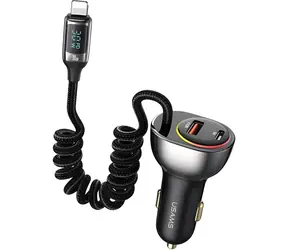 USAMS CC193 + Lightning kabel černá / Autonabíječka / 60W / 1x USB / 1x Type-C / PD 30W