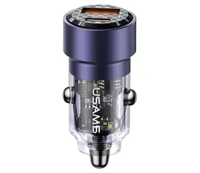USAMS C39 fialová / Autonabíječka / USB-A + USB-C / 60W / Fast Charge