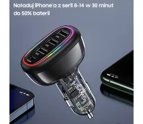 USAMS CC170 černá / Autonabíječka / 48W / USB-C PD + 3x USB-A / PPS, PD3.0, PD2.0