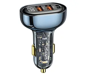 USAMS US-CC158 transparentní modrá / Autonabíječka / 2x USB-A / 1x USB-C / 125W