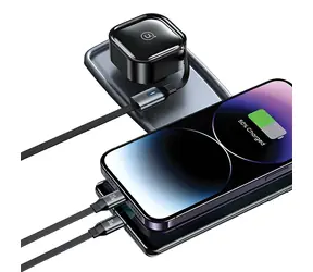 USAMS US-CC220 USB-C+Lightning černá / Autonabíječka / smršťovací kabel / PD 30W / 2v1