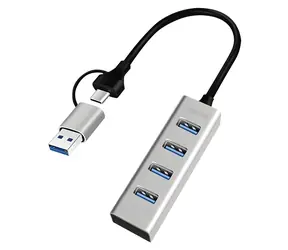 USB Hub 4 porty hliníkový / Hub / 4x USB-A / 5 Gbps / kabel 0,15 m