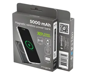 Magnetická bezdrátová powerbanka 5000 mAh černá / Powerbanka / 15 W bezdrátově / LCD displej