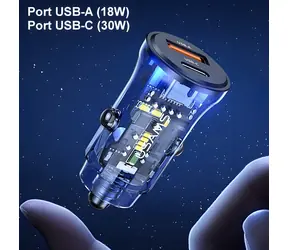 USAMS US-CC164 C32 modrá / Autonabíječka / 1x USB-A / 1x USB-C / 30W