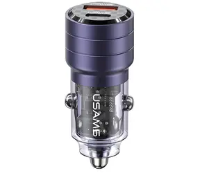 USAMS C36 fialová / Autonabíječka / 2x USB (USB-C, USB-A) / 95W / PD