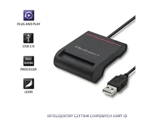 Čtečka čipových karet ID USB 2.0 černá / Čtečka karet / LED indikace / kabel 0,9 m