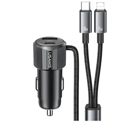 USAMS YT Series CC287 černá / Autonabíječka / 66W / 1x USB-C + 1x USB-A / PD, QC / kabel USB-C/Lightning