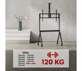 Maclean MC-114 B černá / Mobilní stojan na TV / 55-100" / nosnost 120 kg / VESA 200x200-900x600 / s policí
