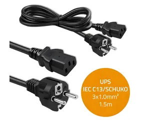 Napájecí kabel Schuko - IEC C13 1,5 m / Napájecí kabel / CEE7/7 - IEC C13 / 3x1,0 mm2 / měď