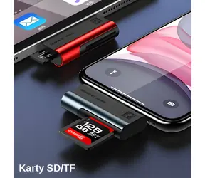 USAMS SJ430 stříbrná / Čtečka paměťových karet / SD / microSD / Lightning