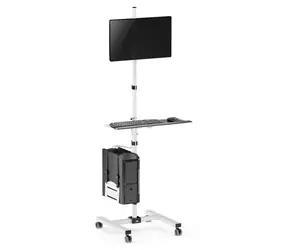 Maclean MC-793 bílá / Podlahový vozík pro monitor a PC / na kolečkách