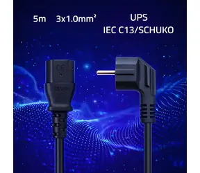 Napájecí kabel Schuko úhlová - IEC C13 5 m / Napájecí kabel / CEE 7/7 (E/F) - IEC C13 / 3x1,0 mm2 / čistá měď
