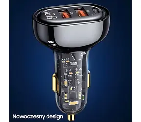 USAMS US-CC158 průhledná černá / Autonabíječka / 2x USB / 1x USB-C / 125W